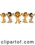 Vector Illustration of Cartoon Team of Lion Mascots Cheering and Holding up Hands, Symbolizing Leadership by Mascot Junction
