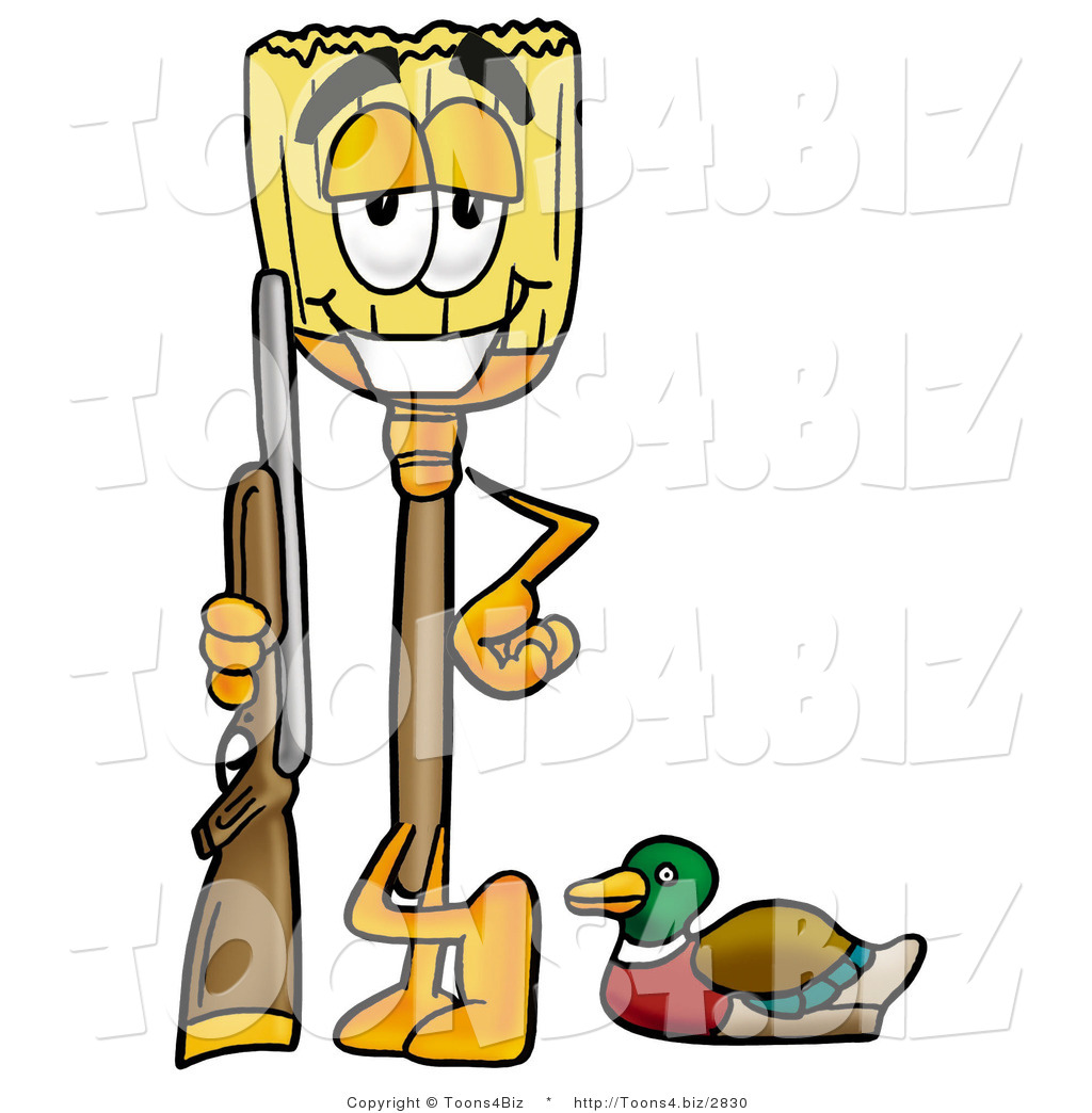 Illustration of a Cartoon Broom Mascot Duck Hunting, Standing with a ...