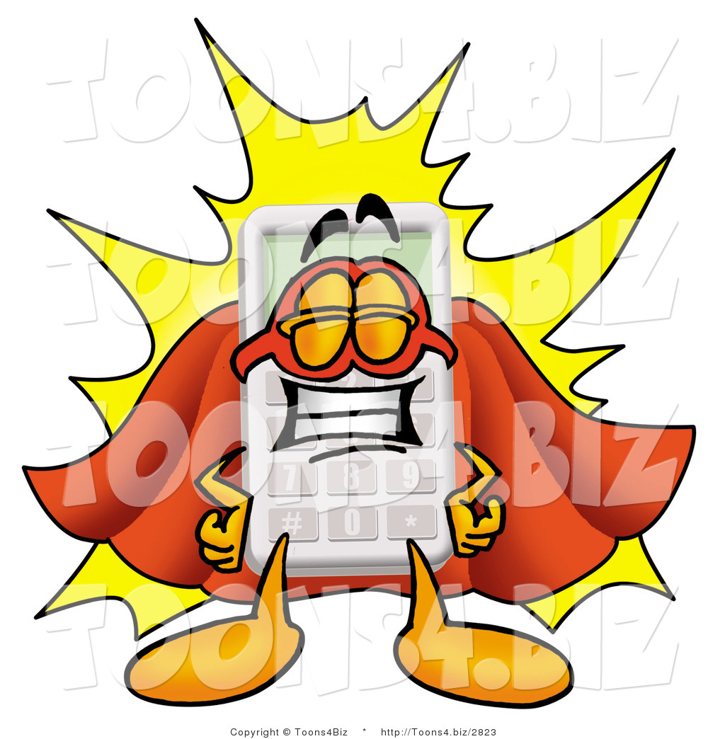 Illustration of a Cartoon Calculator Mascot Dressed As a Super Hero by