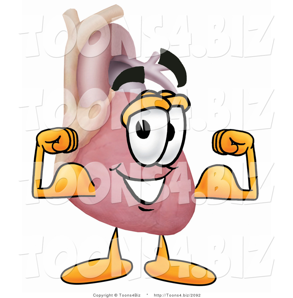 Illustration Of A Cartoon Human Heart Mascot Flexing His Arm Muscles By