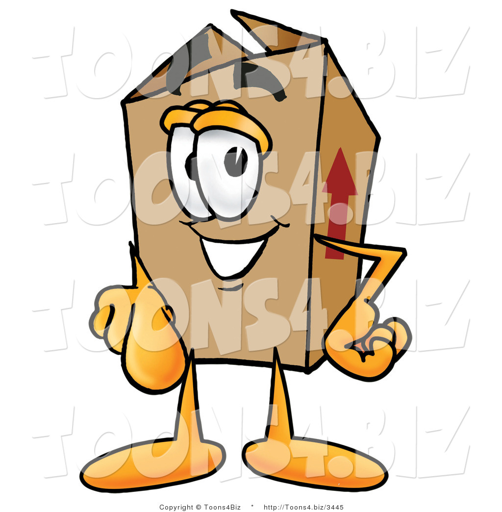 Illustration of a Cartoon Packing Box Mascot Pointing at the Viewer by