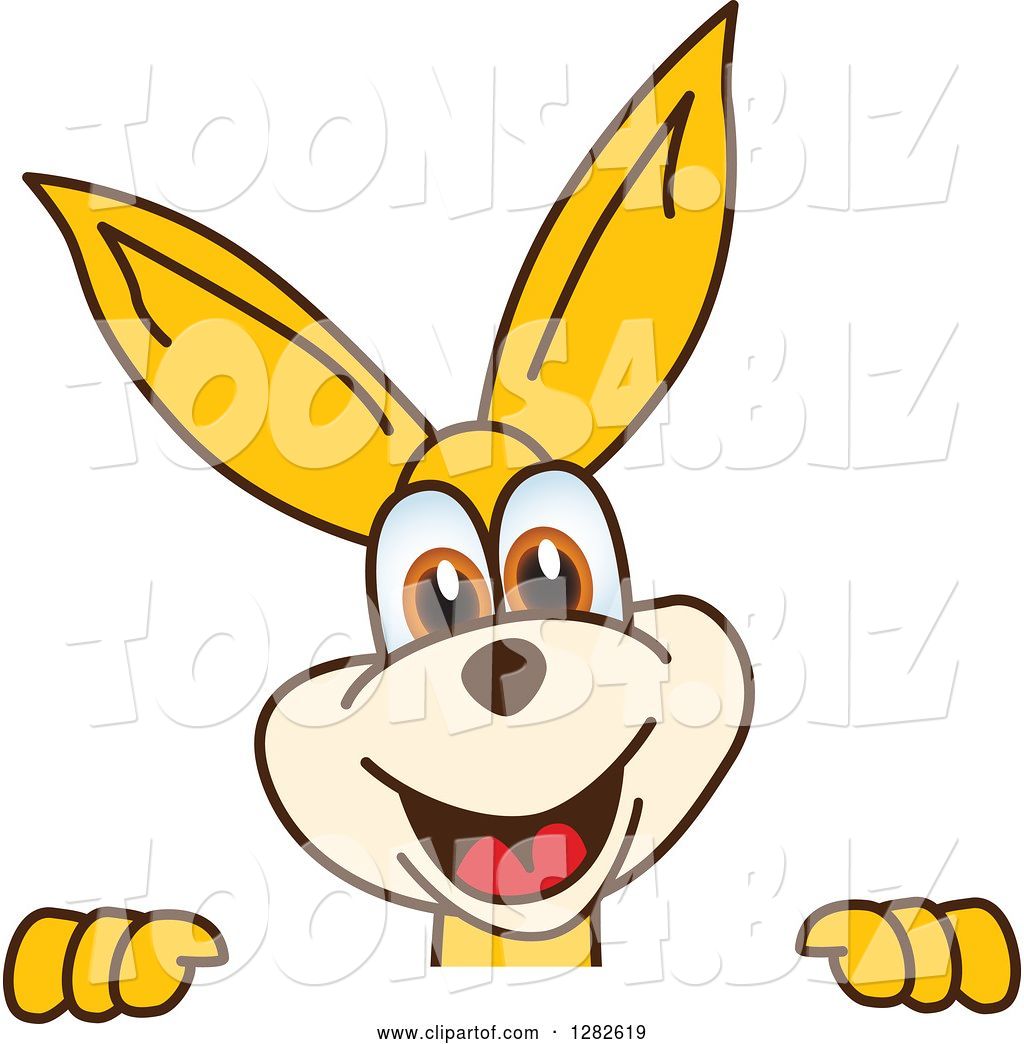 Vector Illustration of a Cartoon Kangaroo Mascot Smiling over a Sign by