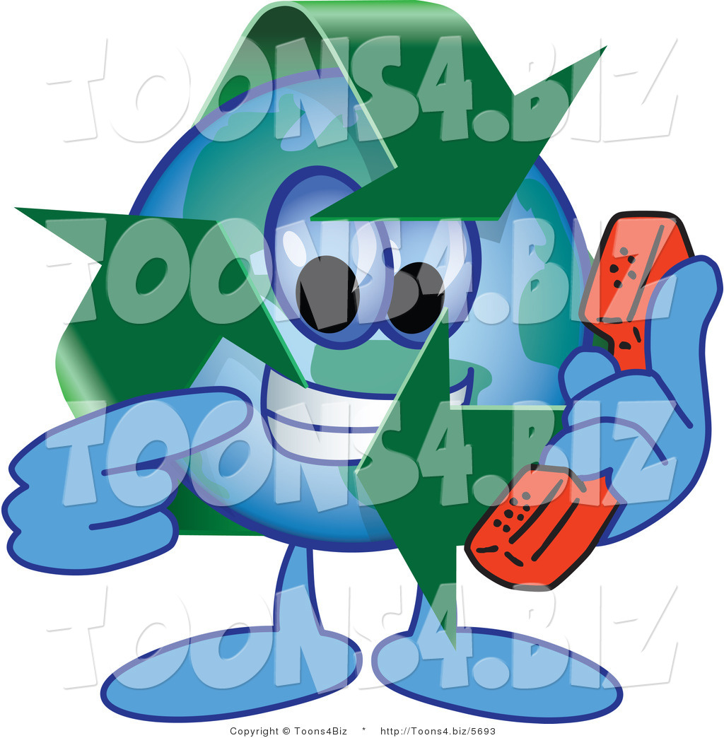 Vector Illustration of a Cartoon Recycle Mascot Holding a Phone by