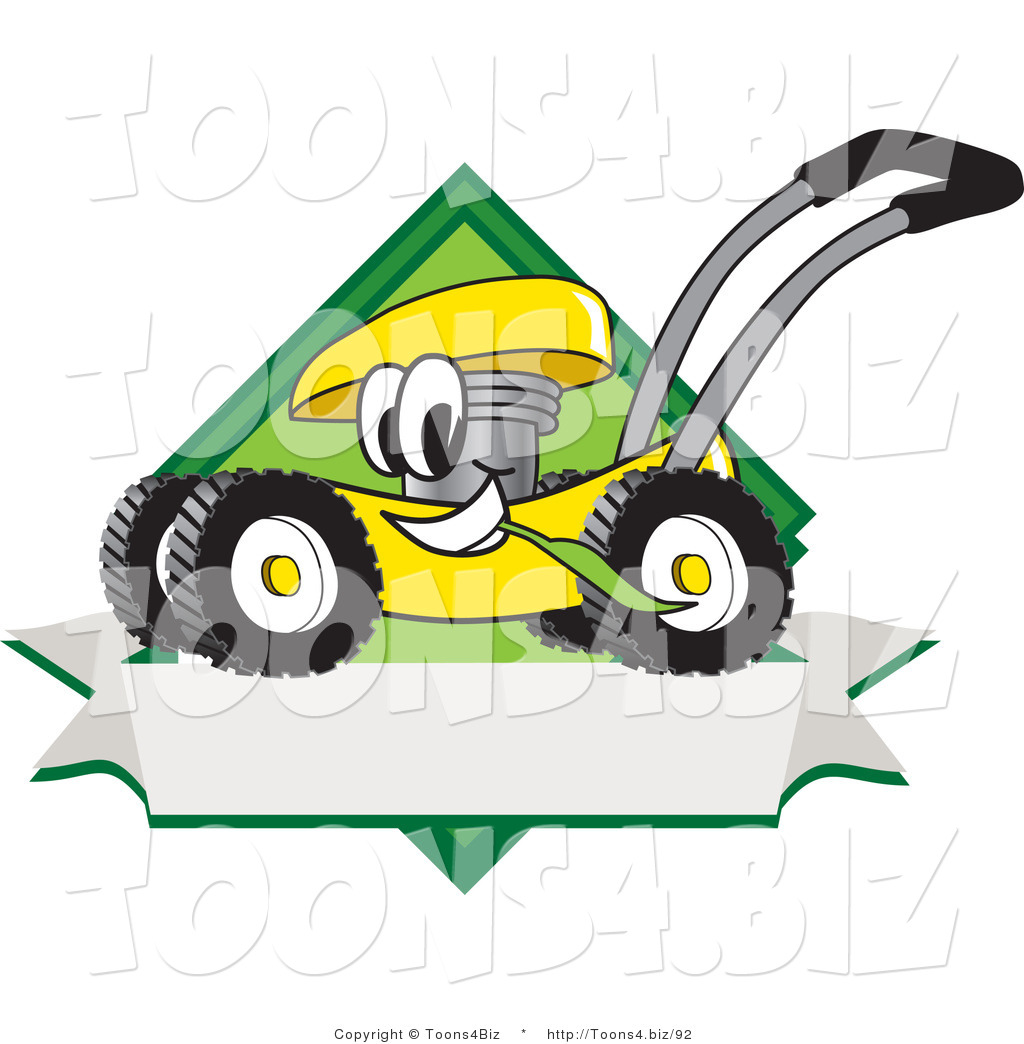 Vector Illustration of a Yellow Cartoon Lawn Mower Mascot Chewing Grass ...