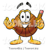Illustration of a Basketball Mascot Holding a Pencil by Mascot Junction