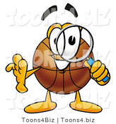 Illustration of a Basketball Mascot Looking Through a Magnifying Glass by Mascot Junction