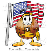 Illustration of a Basketball Mascot Pledging Allegiance to an American Flag by Mascot Junction