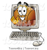 Illustration of a Basketball Mascot Waving from Inside a Computer Screen by Toons4Biz