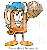 Illustration of a Beer Mug Mascot Catching a Baseball with a Glove by Mascot Junction