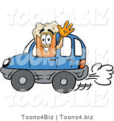 Illustration of a Beer Mug Mascot Driving a Blue Car and Waving by Toons4Biz