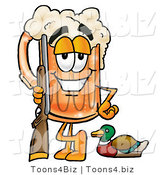 Illustration of a Beer Mug Mascot Duck Hunting, Standing with a Rifle and Duck by Mascot Junction