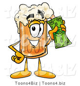 Illustration of a Beer Mug Mascot Holding a Dollar Bill by Mascot Junction