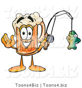Illustration of a Beer Mug Mascot Holding a Fish on a Fishing Pole by Mascot Junction