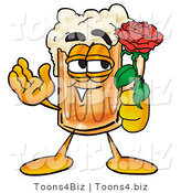 Illustration of a Beer Mug Mascot Holding a Red Rose on Valentines Day by Toons4Biz