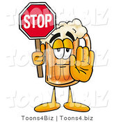 Illustration of a Beer Mug Mascot Holding a Stop Sign by Mascot Junction