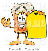 Illustration of a Beer Mug Mascot Holding a Yellow Sales Price Tag by Mascot Junction
