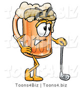 Illustration of a Beer Mug Mascot Leaning on a Golf Club While Golfing by Mascot Junction