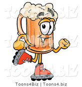 Illustration of a Beer Mug Mascot Roller Blading on Inline Skates by Toons4Biz