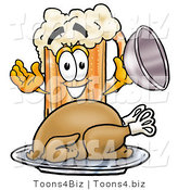 Illustration of a Beer Mug Mascot Serving a Thanksgiving Turkey on a Platter by Toons4Biz