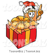 Illustration of a Beer Mug Mascot Standing by a Christmas Present by Toons4Biz