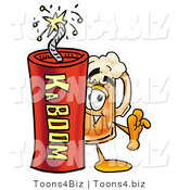 Illustration of a Beer Mug Mascot Standing with a Lit Stick of Dynamite by Toons4Biz