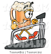 Illustration of a Beer Mug Mascot Walking on a Treadmill in a Fitness Gym by Toons4Biz