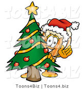 Illustration of a Beer Mug Mascot Waving and Standing by a Decorated Christmas Tree by Toons4Biz