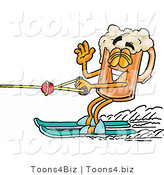 Illustration of a Beer Mug Mascot Waving While Passing by on Water Skis by Toons4Biz