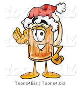 Illustration of a Beer Mug Mascot Wearing a Santa Hat and Waving by Mascot Junction