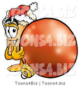 Illustration of a Beer Mug Mascot Wearing a Santa Hat, Standing with a Christmas Bauble by Toons4Biz