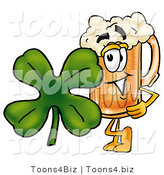 Illustration of a Beer Mug Mascot with a Green Four Leaf Clover on St Paddy's or St Patricks Day by Mascot Junction