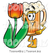 Illustration of a Beer Mug Mascot with a Red Tulip Flower in the Spring by Mascot Junction