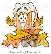 Illustration of a Beer Mug Mascot with Autumn Leaves and Acorns in the Fall by Mascot Junction