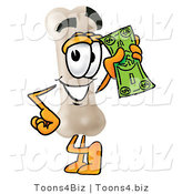Illustration of a Bone Mascot Holding a Dollar Bill by Mascot Junction