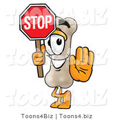 Illustration of a Bone Mascot Holding a Stop Sign by Mascot Junction