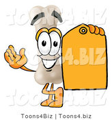 Illustration of a Bone Mascot Holding a Yellow Sales Price Tag by Mascot Junction