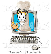 Illustration of a Bone Mascot Waving from Inside a Computer Screen by Mascot Junction