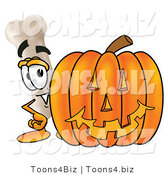 Illustration of a Bone Mascot with a Carved Halloween Pumpkin by Mascot Junction