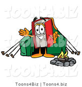Illustration of a Book Mascot Camping with a Tent and Fire by Mascot Junction