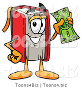 Illustration of a Book Mascot Holding a Dollar Bill by Mascot Junction