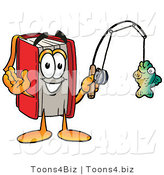 Illustration of a Book Mascot Holding a Fish on a Fishing Pole by Mascot Junction