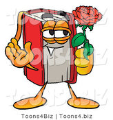 Illustration of a Book Mascot Holding a Red Rose on Valentines Day by Toons4Biz