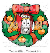 Illustration of a Book Mascot in the Center of a Christmas Wreath by Mascot Junction