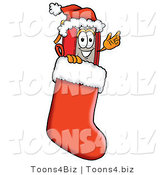 Illustration of a Book Mascot Wearing a Santa Hat Inside a Red Christmas Stocking by Mascot Junction
