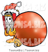 Illustration of a Book Mascot Wearing a Santa Hat, Standing with a Christmas Bauble by Mascot Junction