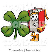 Illustration of a Book Mascot with a Green Four Leaf Clover on St Paddy's or St Patricks Day by Toons4Biz