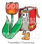 Illustration of a Book Mascot with a Red Tulip Flower in the Spring by Mascot Junction