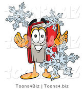 Illustration of a Book Mascot with Three Snowflakes in Winter by Mascot Junction