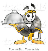 Illustration of a Bowling Ball Mascot Dressed As a Waiter and Holding a Serving Platter by Mascot Junction