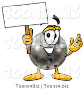 Illustration of a Bowling Ball Mascot Holding a Blank Sign by Mascot Junction